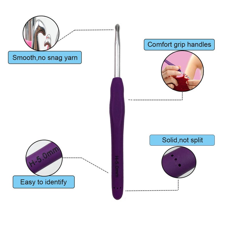 Mdoker Extra Long Crochet Hooks,Ergonomic Grip Soft Handles for Handmade DIY Crocheting,Crochet Hook Needles for Arthritic Hands,Size H/8(5.0MM) - Image 2